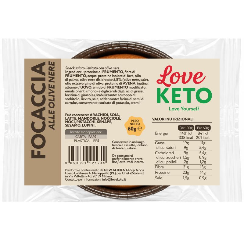 Love Keto Focaccia Proteica Low Carb alle Olive Nere 60 Grammi
