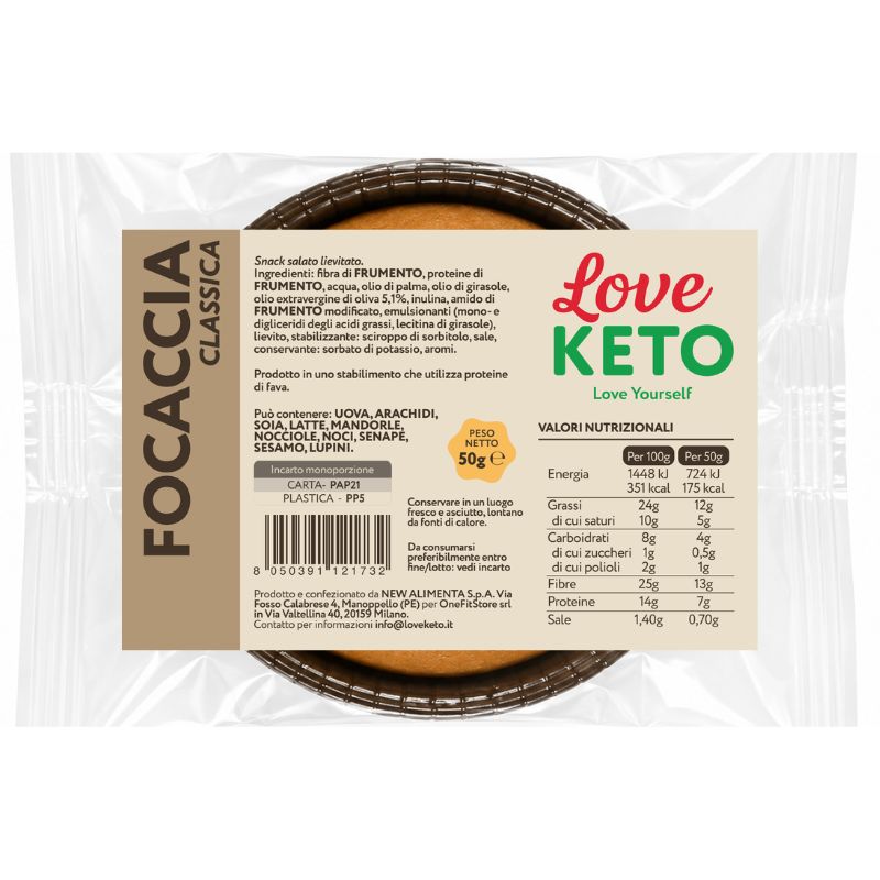 Love Keto Focaccia Proteica Low Carb Classica 50 Grammi