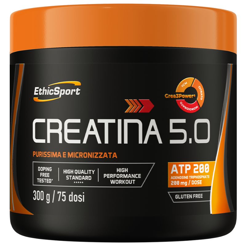 EthicSport Creatina 5.0  Da 300 Grammi Al Gusto Mela Verde e Pompelmo