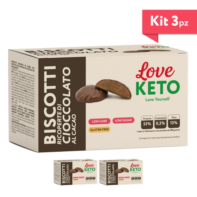 Love Keto Biscotti Ricoperti Di Cioccolato Al Cacao 3 Confezioni da 40 Grammi