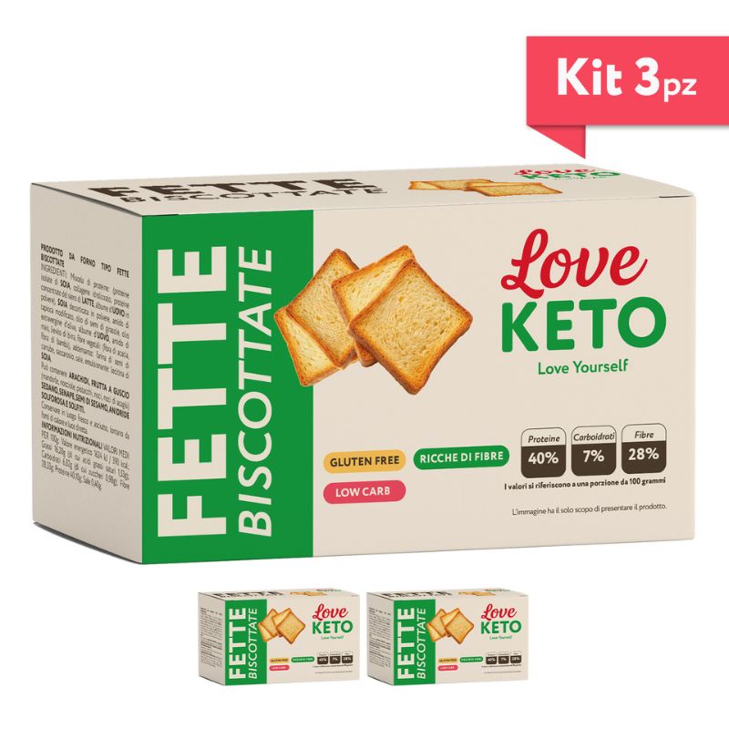 Love Keto Fette Biscottate Naturali 3 Confezioni Da 40 Grammi