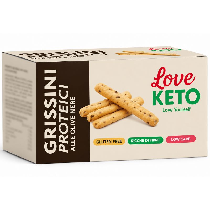 Love Keto Grissini Proteici Gusto Olive Nere 4 Confezioni Da 30 Grammi