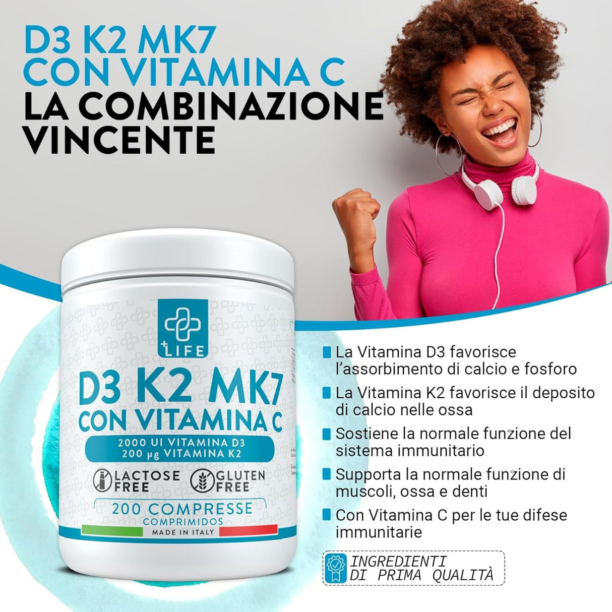 +Life D3 K2 Mk7 Con Vitamina C 200 Compresse