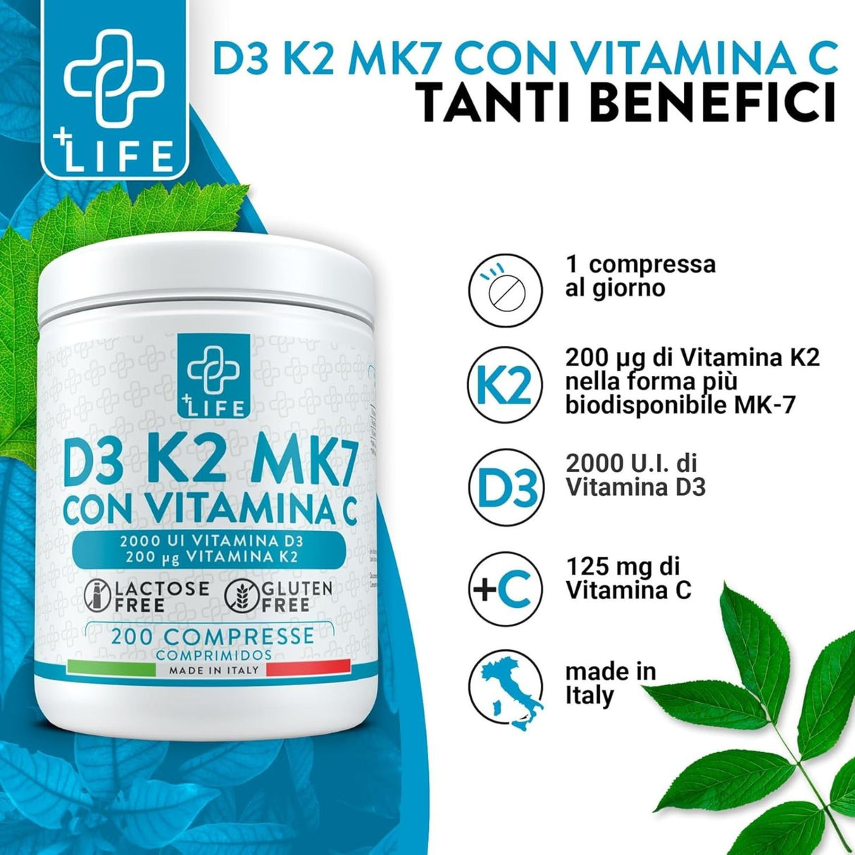 +Life D3 K2 Mk7 Con Vitamina C 200 Compresse