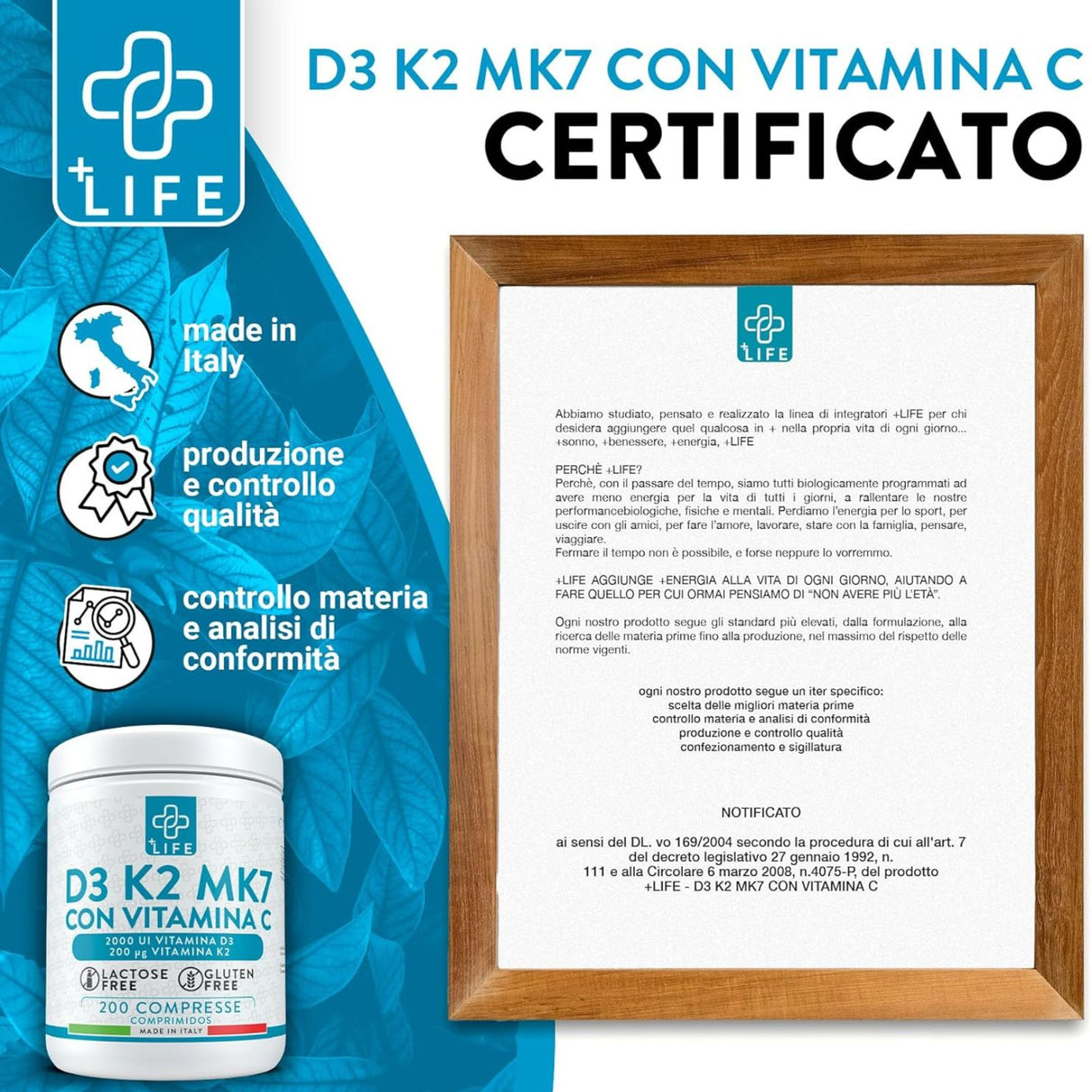 +Life D3 K2 Mk7 Con Vitamina C 200 Compresse
