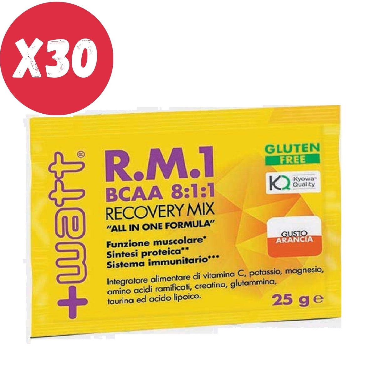 +WATT RM1 BCAA 8:1:1 BOX DA 30 BUSTINE DA 25 GRAMMI ARANCIA