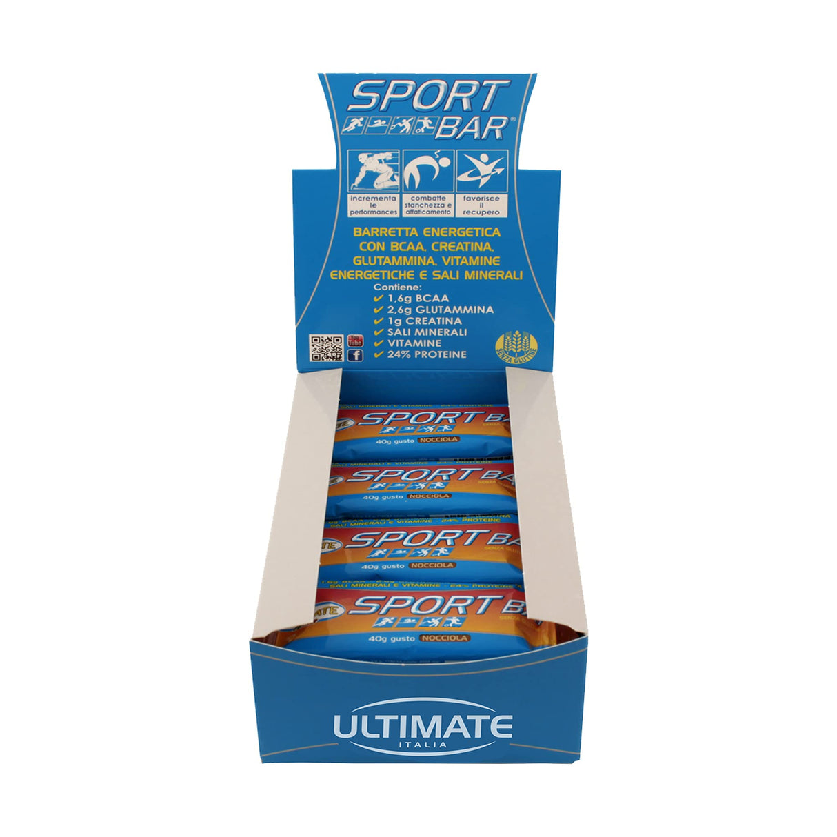 Ultimate Italia Sport Bar Box Da 24 Barrette Da 40 Grammi Gusto Nocciola