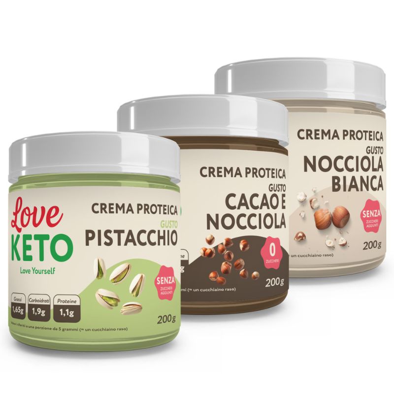 Love Keto Kit Creme Proteiche Cacao, Nocciola Bianca e Pistacchio