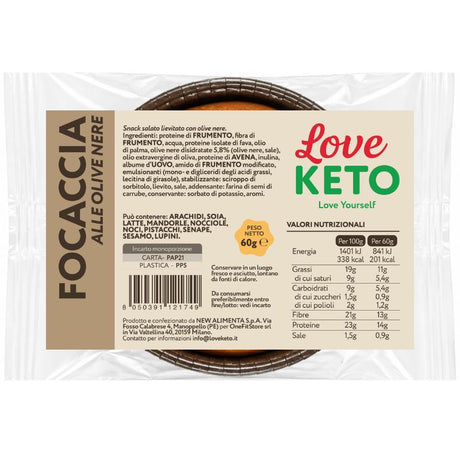 Love Keto Focaccia Proteica Low Carb alle Olive Nere 60 Grammi