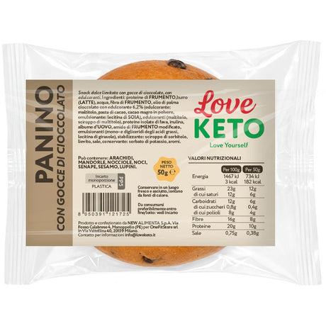 Love Keto Panino Proteico Low Carb con Gocce di Cioccolato 50 Grammi
