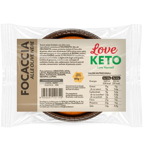 Love Keto Focaccia Proteica Low Carb alle Olive Nere 60 Grammi