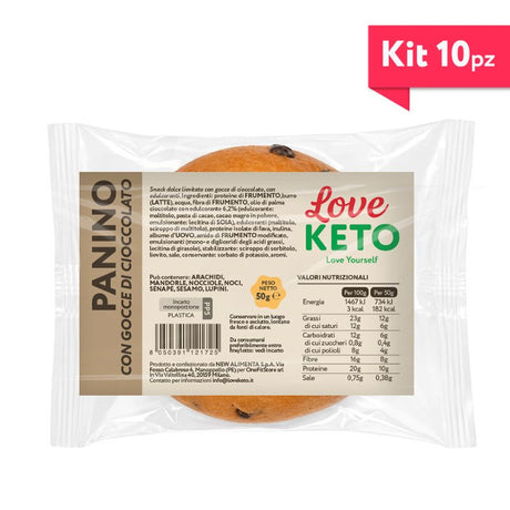 Love Keto Panino Proteico Low Carb con Gocce di Cioccolato 50 Grammi