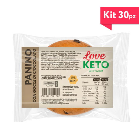 Love Keto Panino Proteico Low Carb con Gocce di Cioccolato 50 Grammi