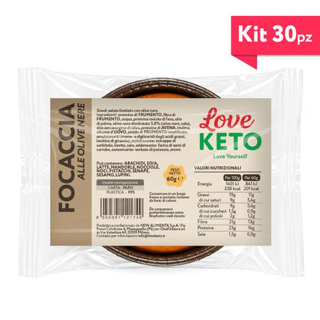 Love Keto Focaccia Proteica Low Carb alle Olive Nere 60 Grammi