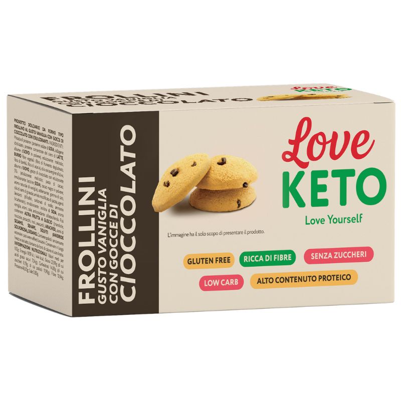Love Keto Frollini Gusto Vaniglia Con Gocce di Cioccolato 3 Confezioni Da 30 Grammi