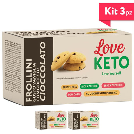 Love Keto Frollini Gusto Vaniglia Con Gocce di Cioccolato 3 Confezioni Da 30 Grammi