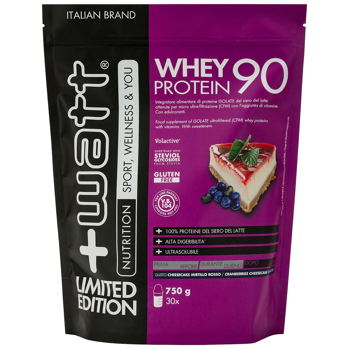 +Watt Whey Protein 90 CheeseCake Mirtillo Rosso Limited Edition 750 Grammi