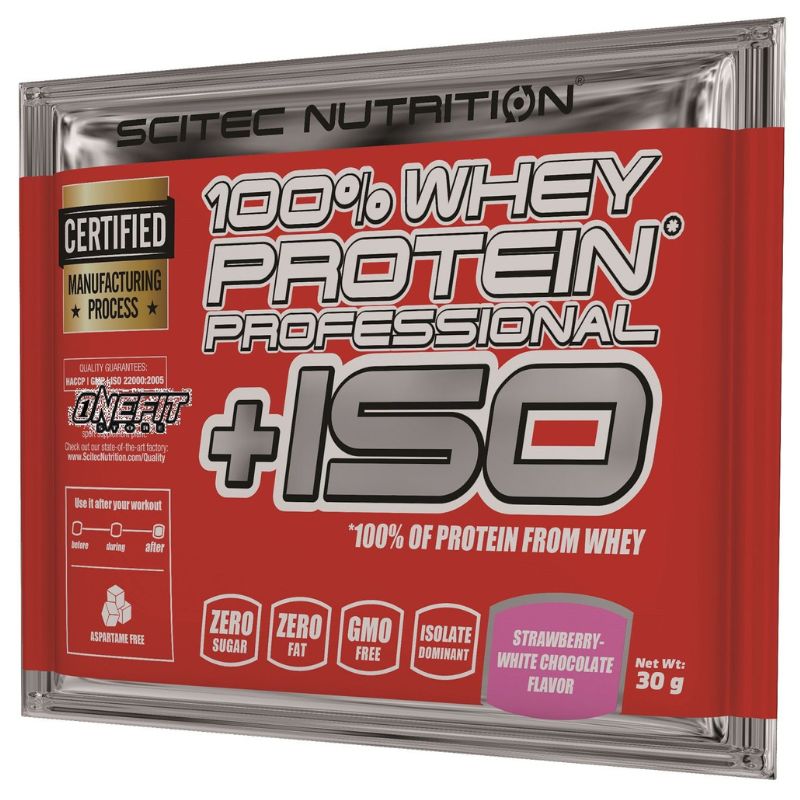 Scitec Nutrition, 100% Whey Protein Professional +ISO  BUSTINA MONOPORZIONE 30g Proteine del siero latte