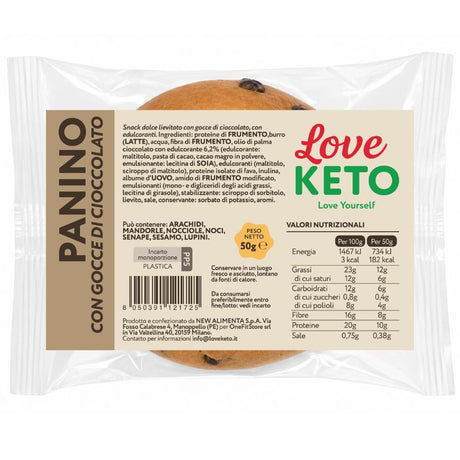 Love Keto Panino Proteico Low Carb con Gocce di Cioccolato 50 Grammi