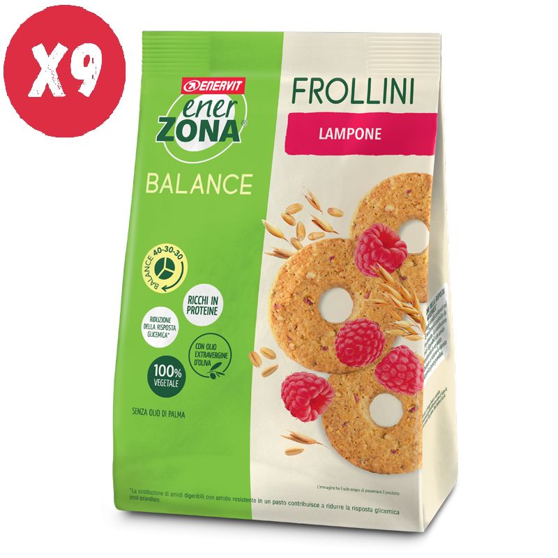 ENERZONA FROLLINI 40-30-30 - 9 CONFEZIONI DA 250 GRAMMI GUSTO LAMPONE