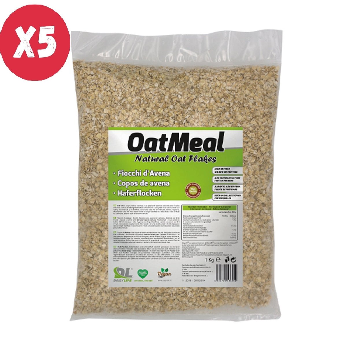 5 X DAILY LIFE OATMEAL NATURAL FLAKES 1 KG