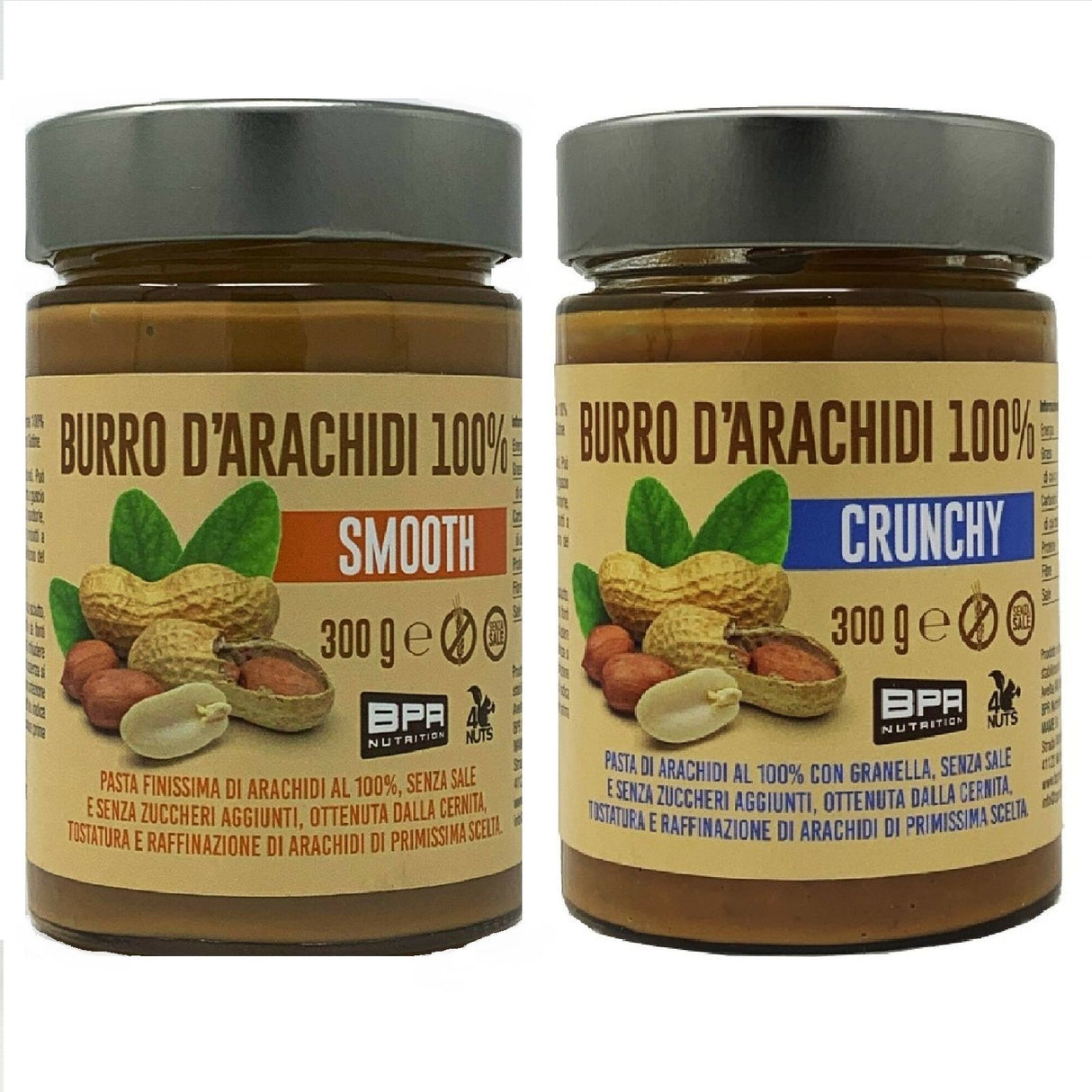 BPR NUTRITION BURRO D'ARACHIDI 100% CRUNCHY + SMOOTH 300 GRAMMI